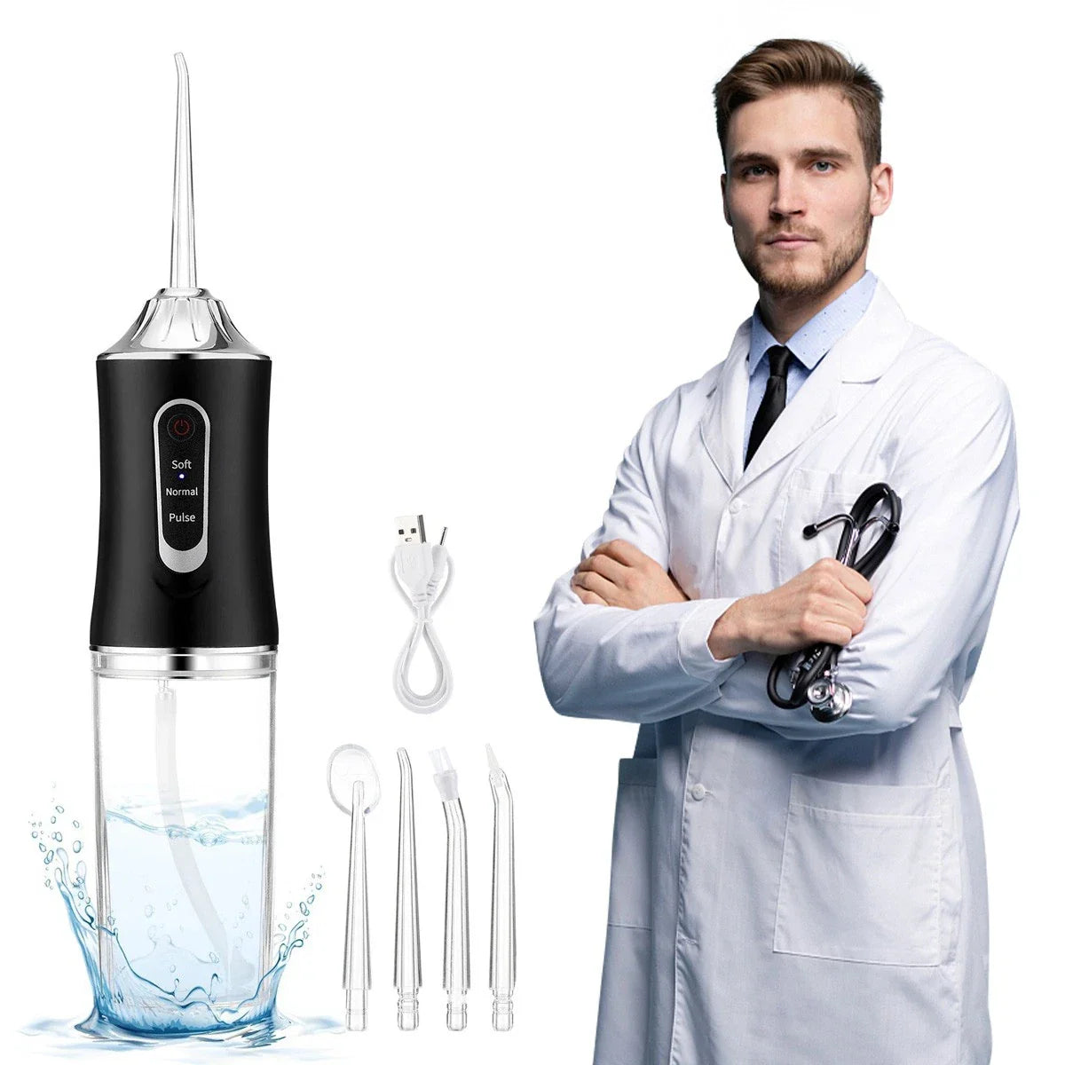 Cordless Rechargeable Water Dental Flosser Oral Irrigator with 3Modes & 4 Tips